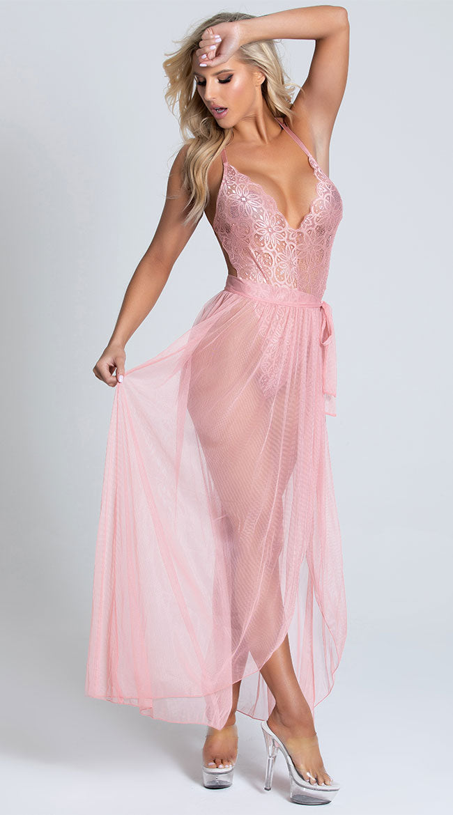 Mosaic Lace Teddy and Mesh Skirt