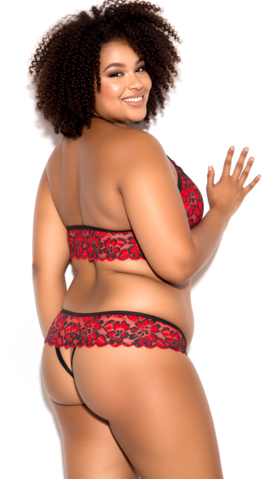 Plus Size Open Cup Red Lace Bra Set