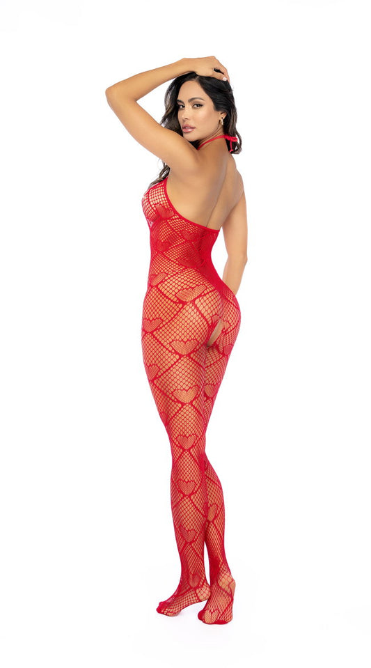 Heart Fishnet Bodystocking With Rhinestone Detail