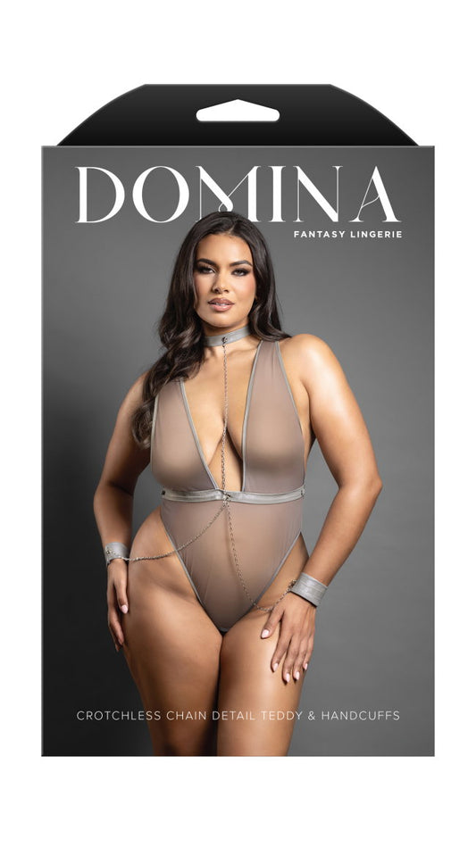 Plus Size Crotchless plunge teddy
