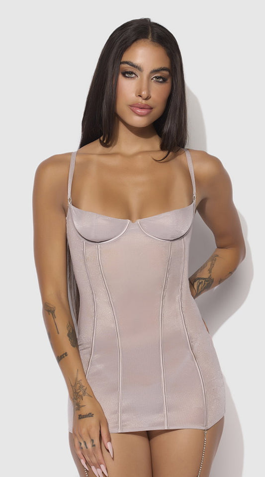 Plus Size Presley Shine Mesh & Rhinestone Chemise & G String Set