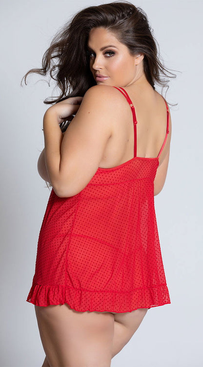Plus Size Sheer Open Cup Babydoll and Panty