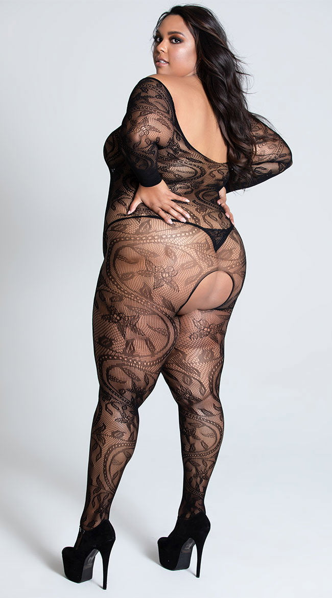 Plus Size Swirling Floral Lace Bodystocking