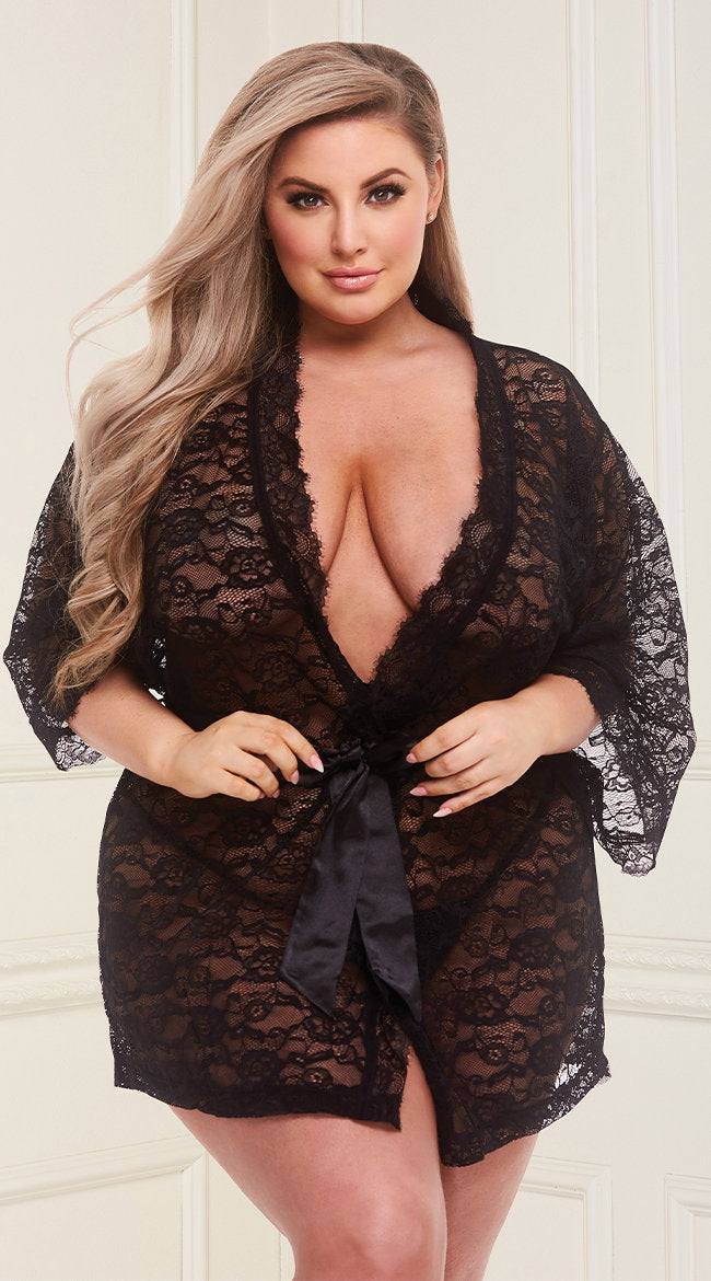 Allover Lace and Satin Robe