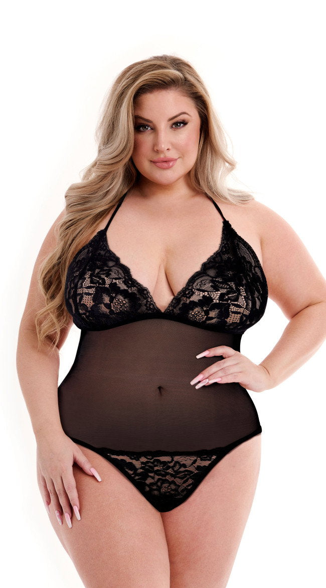 Eco Lace And Mesh Teddy Black