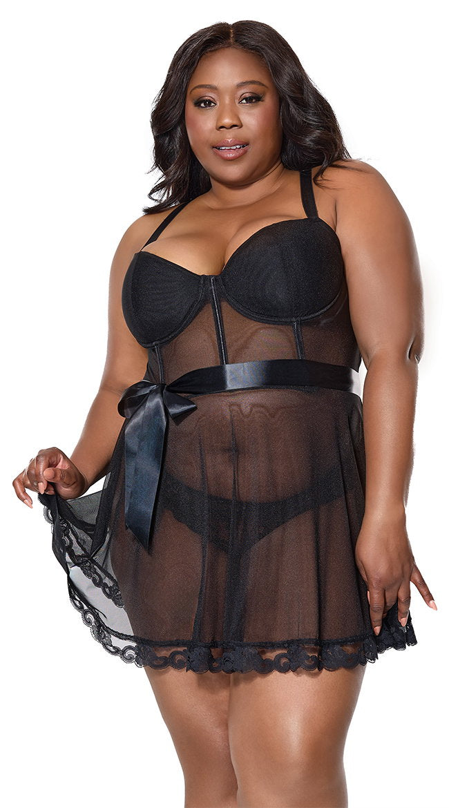 Plus Size Mesh Babydoll Dress