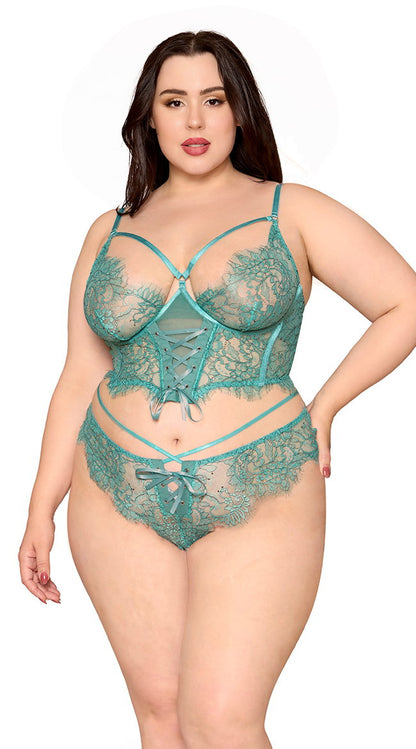 Plus Size Eyelash Lace Bustier Set