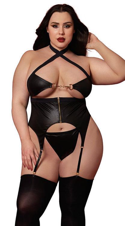Plus Size Faux Leather Horse Bite Bustier Set