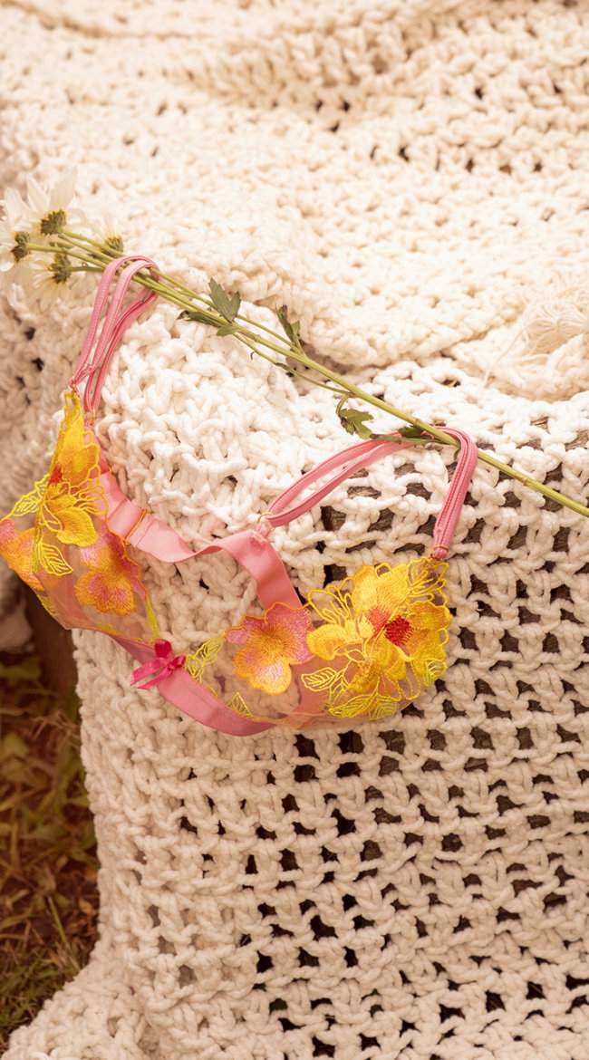 Delicate Embroidered Uv Glow Bralette Set
