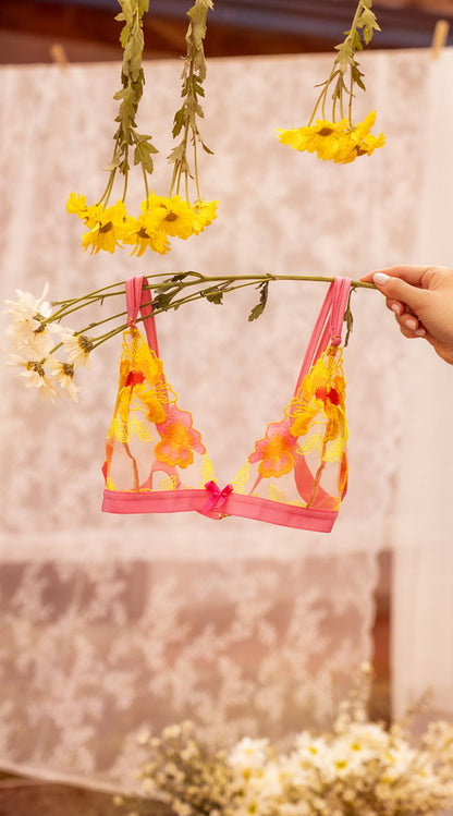 Delicate Embroidered Uv Glow Bralette Set