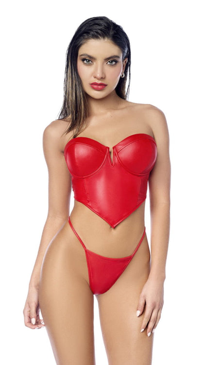 Crimson Heat Faux Leather Heart Bustier Set