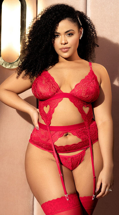 Plus Size Love Is In The Air Bra And Garter Set