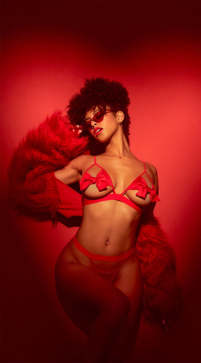 Open Cup Bow Bra Set