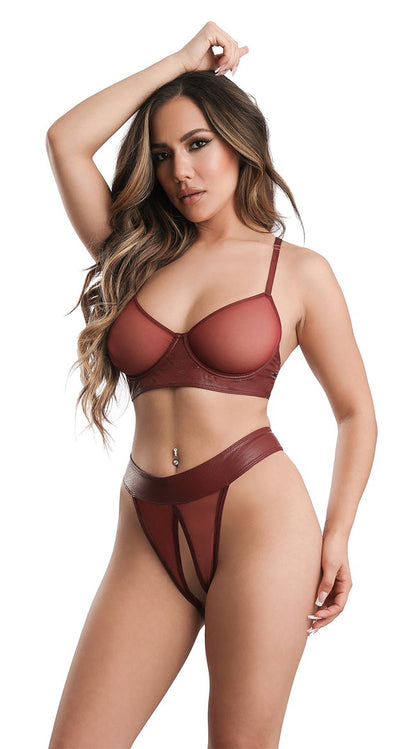 Embossed Faux Leather Bra & Panty Set