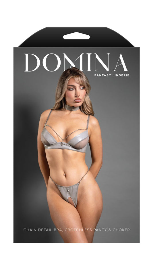 Leatherette & Crotchless Bra Set