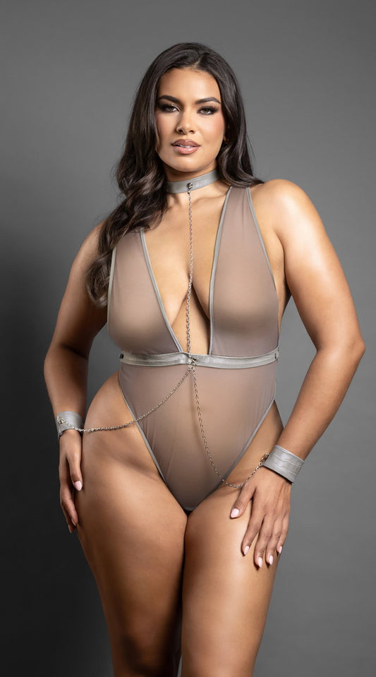 Plus Size Crotchless plunge teddy