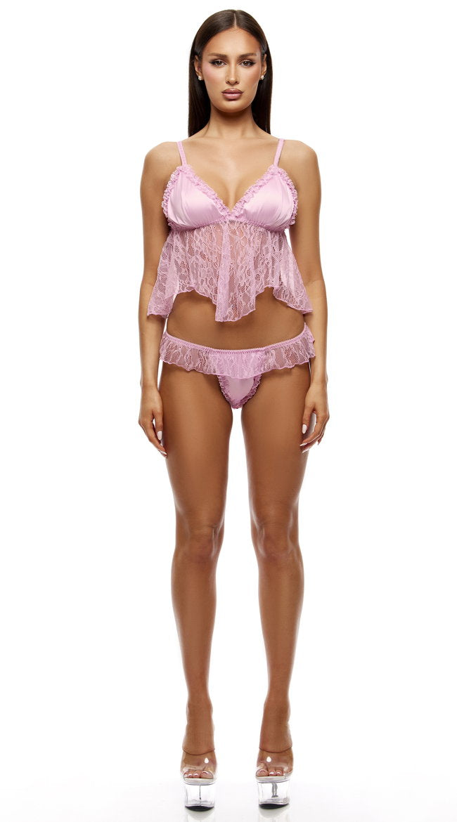 Sheer Mesh And Lace Cami And Thong Set