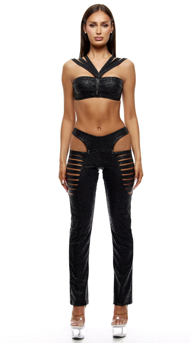 Strappy Matte Vinyl Bra And Pants Set