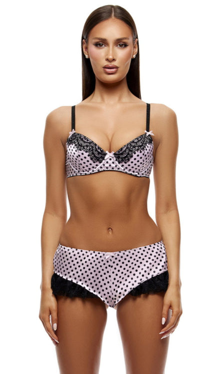 On The Dot 2 Piece Polka Dot Lace Bra And Shorts Set