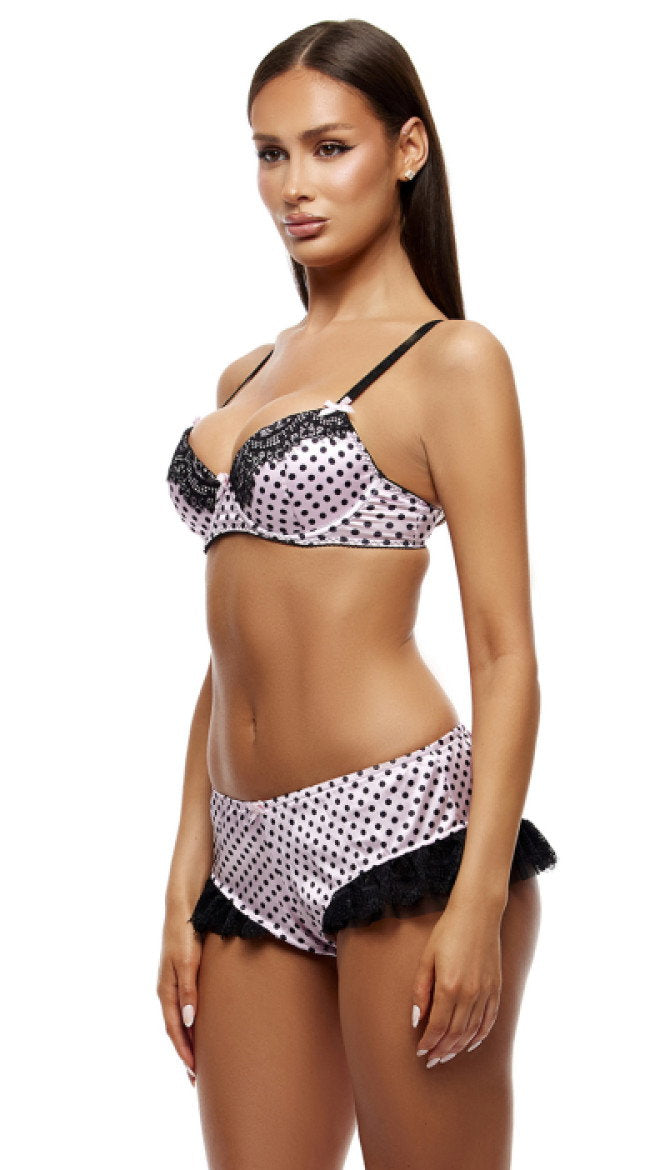 On The Dot 2 Piece Polka Dot Lace Bra And Shorts Set