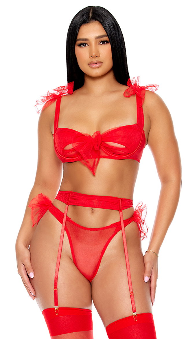 Unwrap Me Tulle Bra and Garter Set