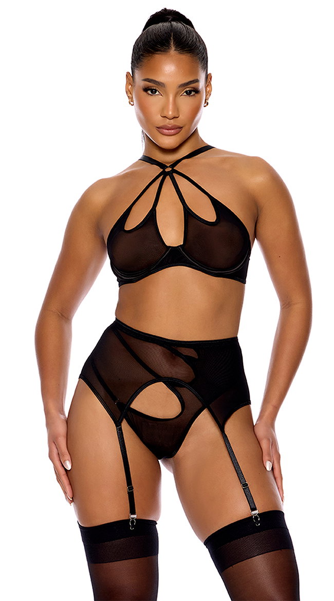Feeling Butterflies Mesh Halter Bra Set