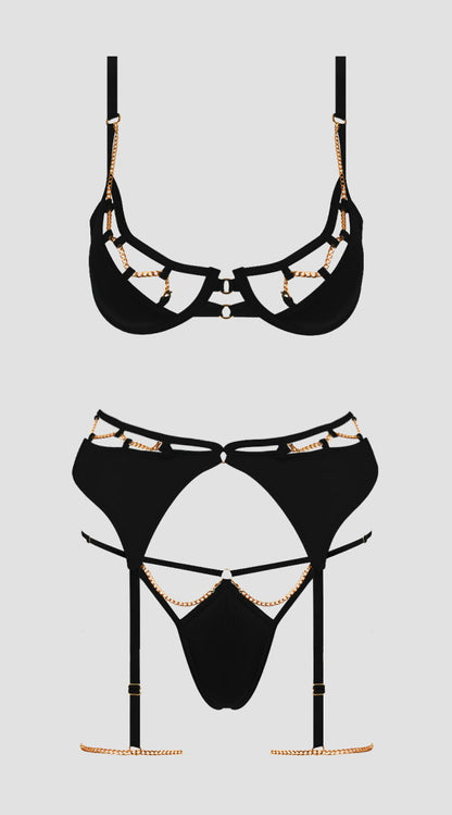 Evangeline Satin And Chain Bra Set