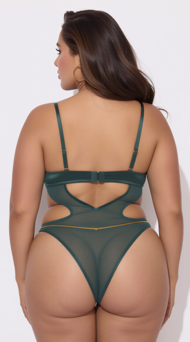 Plus Size Evangeline Satin & Chain Halter Teddy