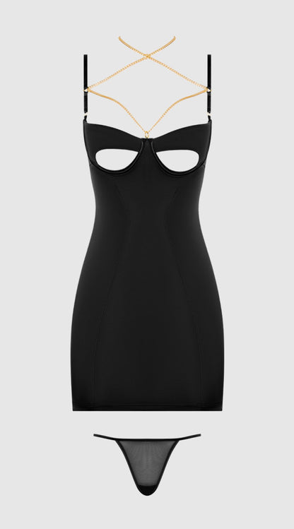 Plus Size Evangeline Satin & Chain Cutout Cup & Open Back Chemise Set