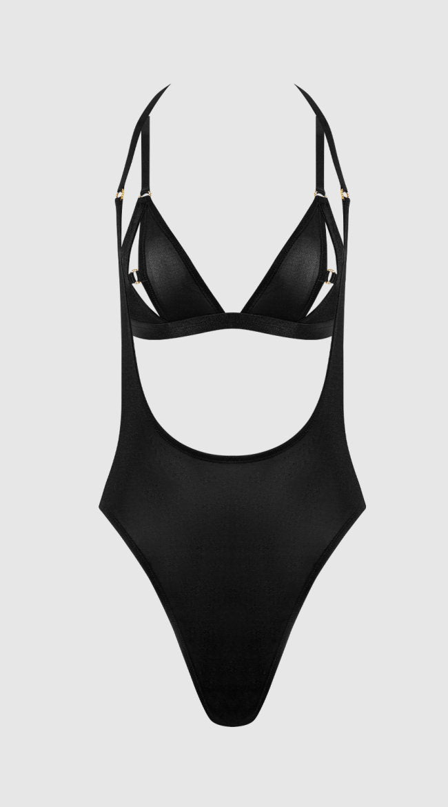 Yasmine Shimmer Mesh Slit Cup Backless Teddy