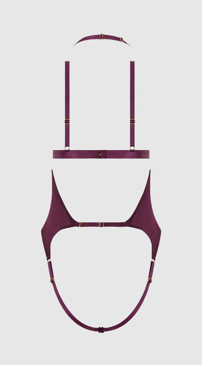 Yasmine Shimmer Mesh Slit Cup Backless Teddy
