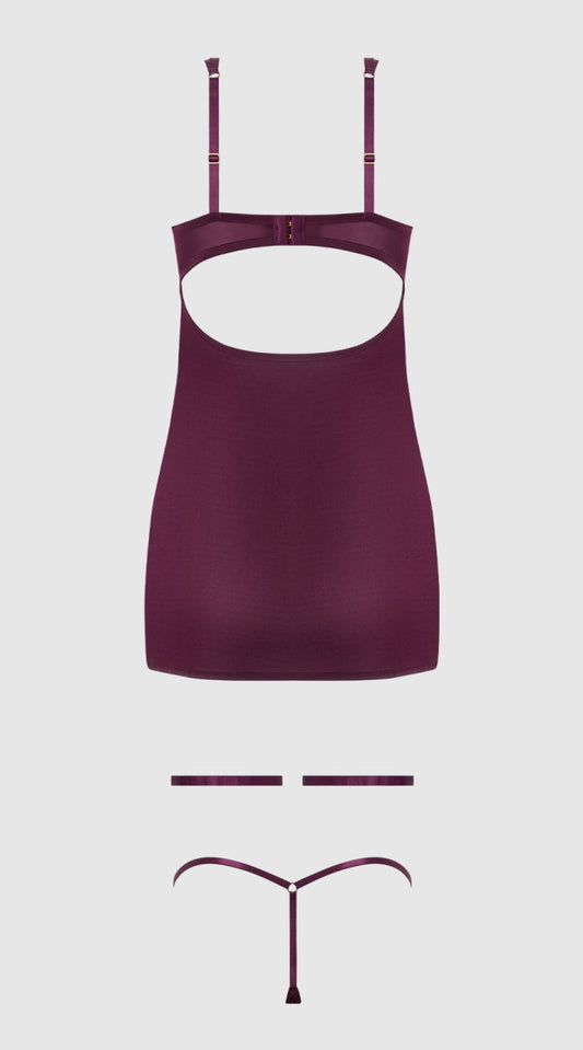 Plus Size Yasmine Shimmer Mesh O Ring Chemise Set