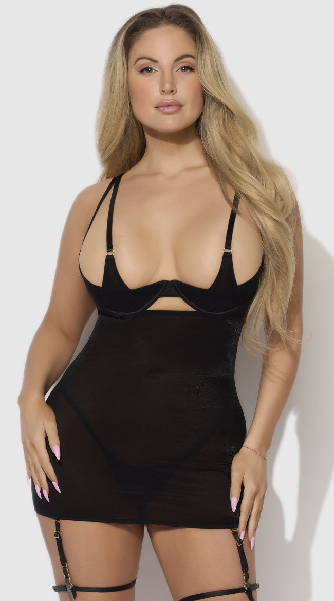 Yasmine Shimmer Mesh O Ring Chemise Set