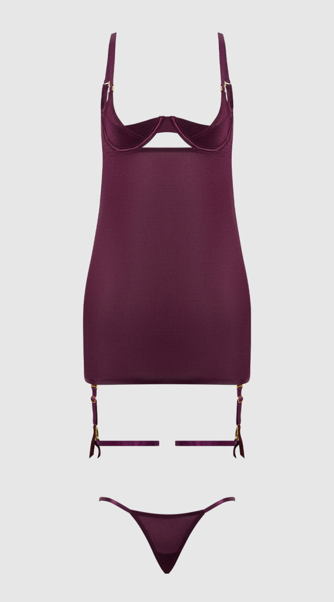 Yasmine Shimmer Mesh O Ring Chemise Set