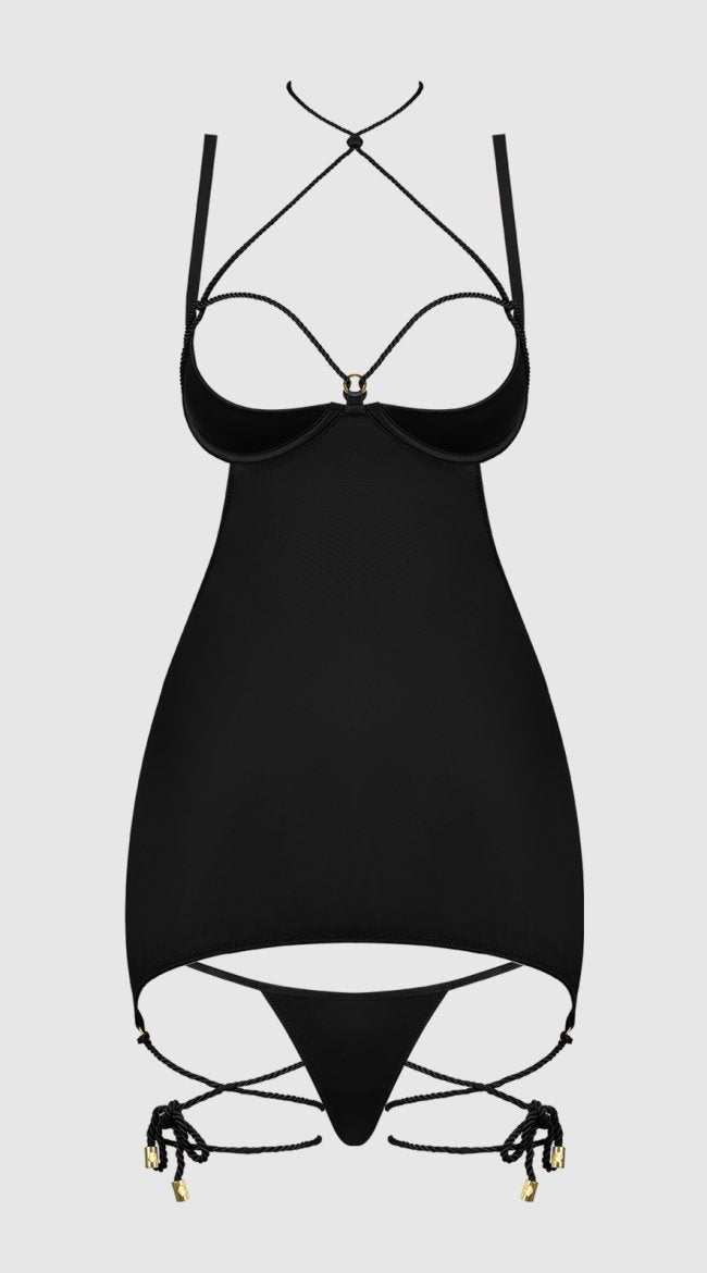 Iryna Silky Micro And Rope Open Back Chemise And G String Set