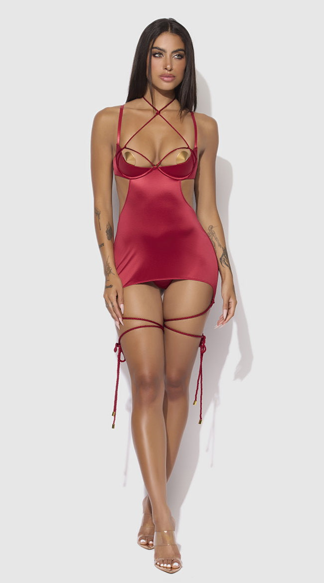 Iryna Silky Micro And Rope Open Back Chemise And G String Set