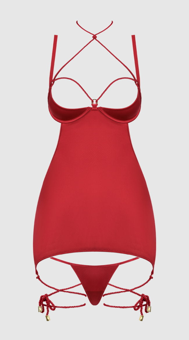 Iryna Silky Micro And Rope Open Back Chemise And G String Set