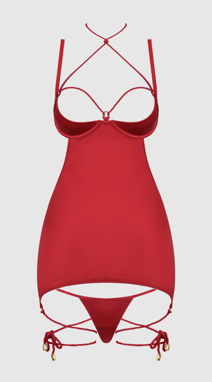 Iryna Silky Micro And Rope Open Back Chemise And G String Set