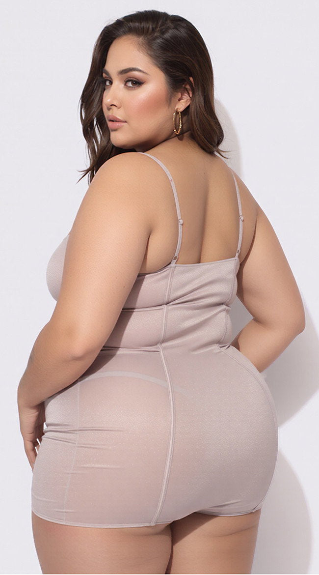 Plus Size Presley Shine Mesh & Rhinestone Chemise & G String Set