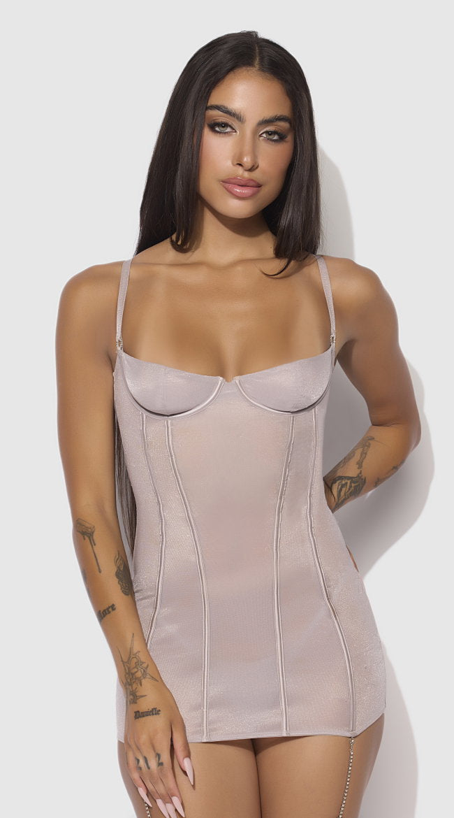 Presley Shine Mesh & Rhinestone Chemise & G String Set