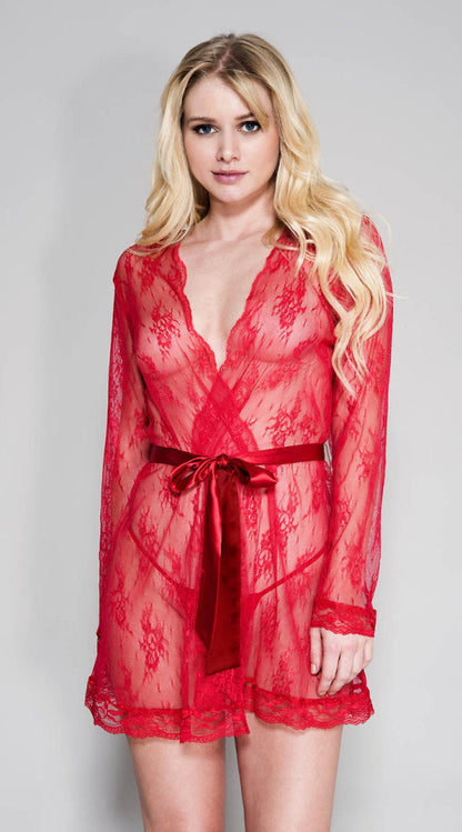 Sheer Lace Robe With Butterfly Sleeves