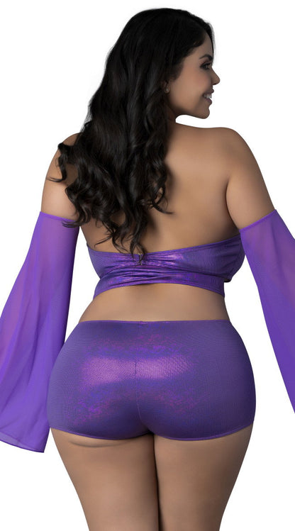 Plus Size Wrap Bralette, Booty Shorts & Flutter Sleeve Set