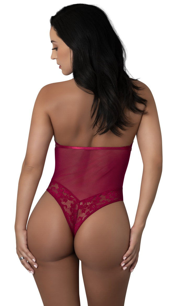 Sheer Lace-Up Halter Teddy Lingerie