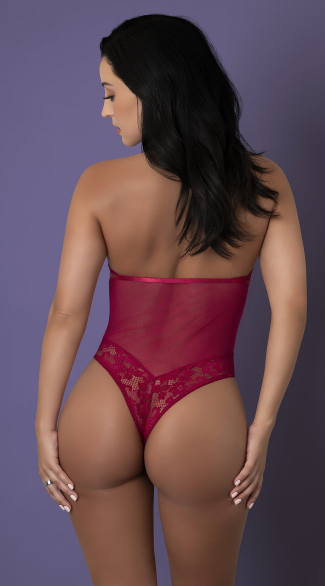 Sheer Lace-Up Halter Teddy Lingerie