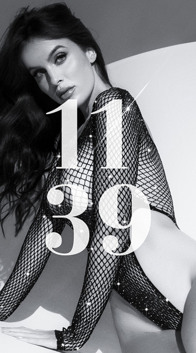 Long Sleeve Fishnet Rhinestone Bodysuit