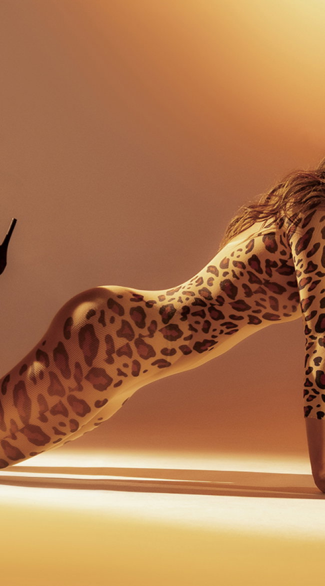 Long Print Sleeve Leopard Mesh Bodystocking