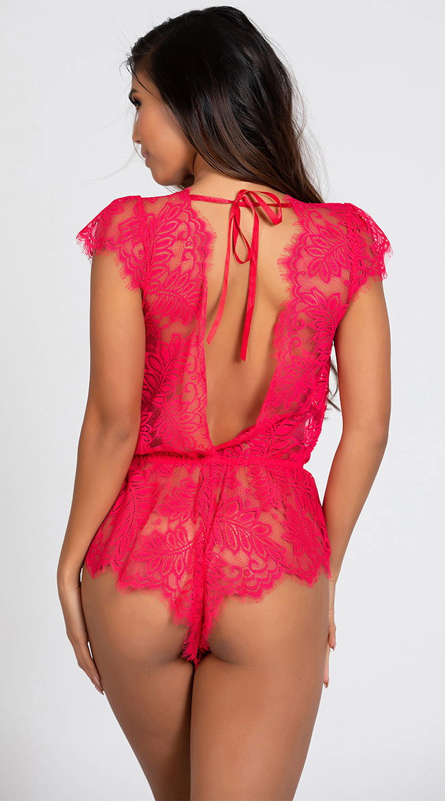 Plunging Eyelash Lace Romper