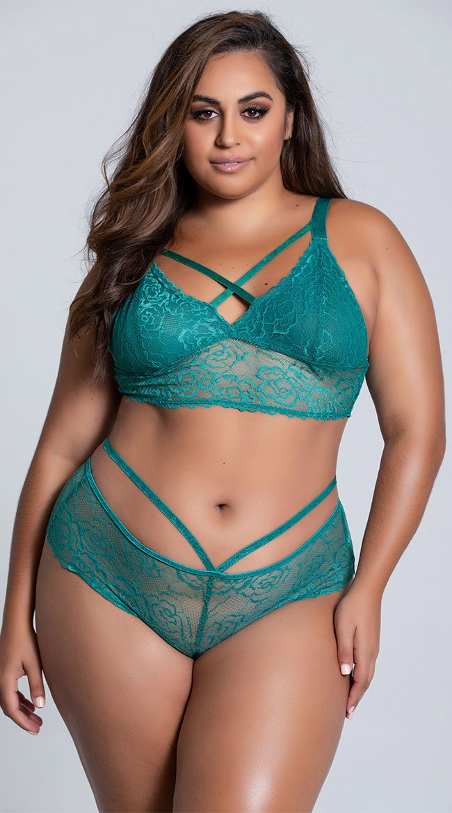 Plus Size Lacy Longline Lattice Bralette