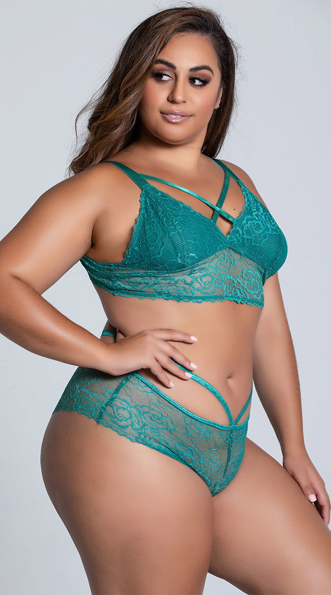 Plus Size Lacy Longline Lattice Bralette
