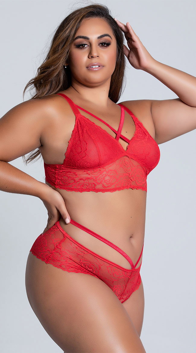 Plus Size Lacy Longline Lattice Bralette
